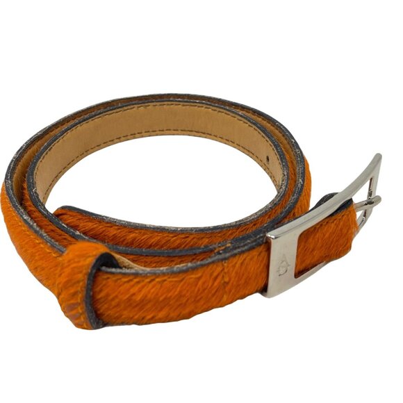 Angel Sanchez Orange Haircalf Leather Belt With Silver Buckle Accent Adjustable - Picture 2 of 8
